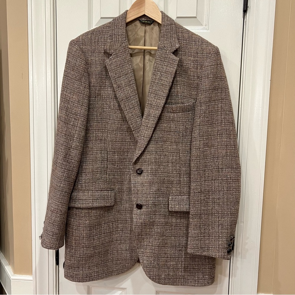 Vintage HARRIS TWEED Brown Tan Sport Coat Men’s 42R Traditional Country Tweed